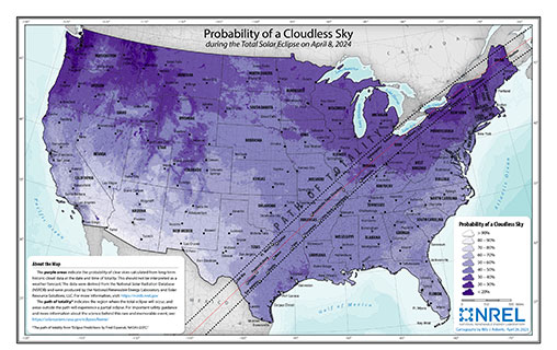 Probability of a Cloudless Sky During the Total Solar Eclipse on April 8, 2024—United States