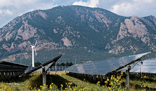 PV arrays and a wind turbine at the National Wind Technology Center