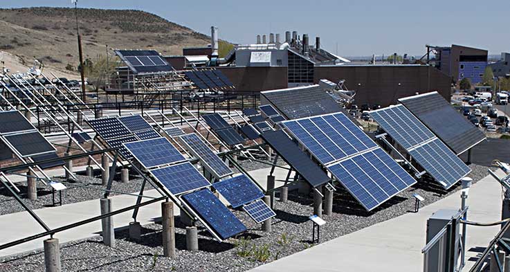 PV panels at NREL's outdoor test facility.