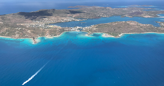 An aerial image of a tropical island.