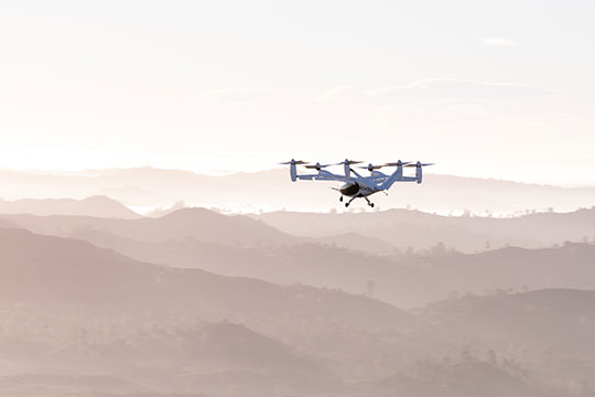 An electric vertical take-off and landing aircraft.