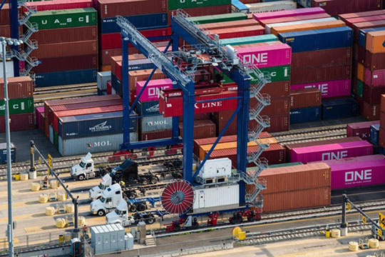 Shipping containers at a port.