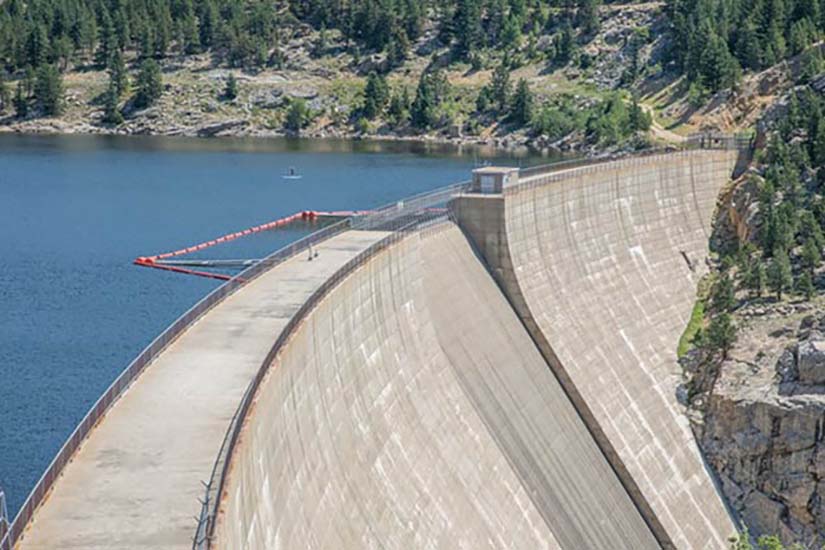 wide-angle view of a dam